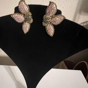 Stella & Dot Pink and Gold Floral Earrings